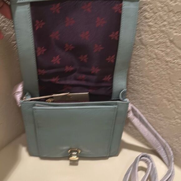 Anuschka Painted Sloth Jungle Print Front Flap Messenger Bag Blue Leather NWT - Picture 4 of 15